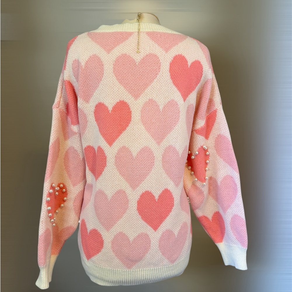 Pink Heart Patterned Sweater - Picture 2 of 2